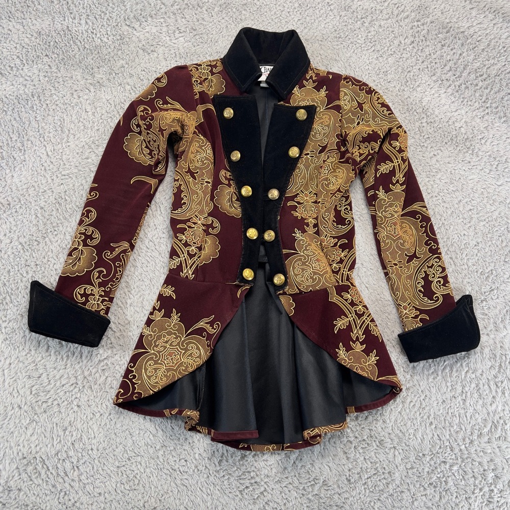 Charades Elegant Pirate Lady Jacket XS Burgundy Gold Velvet Tailcoat Cosplay